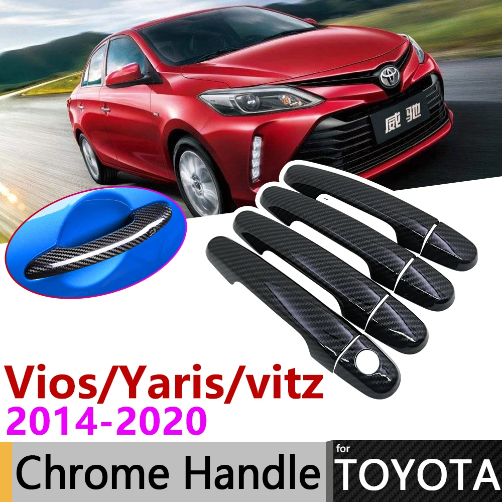 

Black Carbon Fiber Exterior Door Handle Cover for Toyota Vios Yaris Vitz XP150 2014~2020 Accessories Stickers Trim Set Chrome