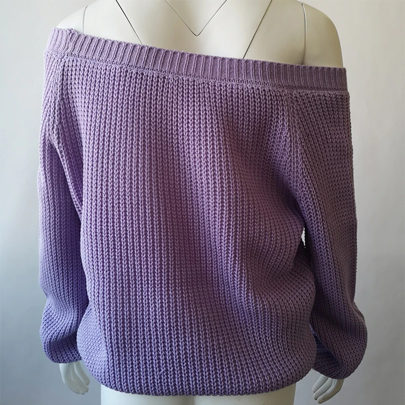 

Sweater Women Knitted Lantern Full Sleeves Top For Women 2020 Autumn Winter New Fashion Sexy Off Shoulder Loose Sweater Female