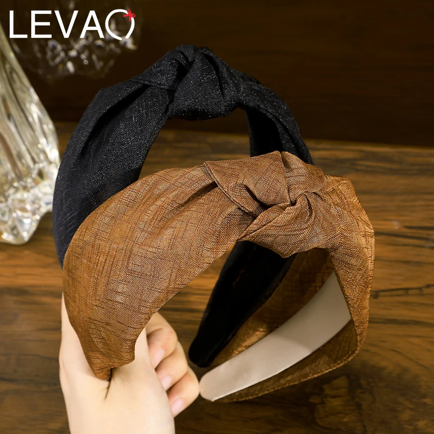 

Levao, новинка, чистая пряжа, завязанная повязка на голову, модный однотонный ободок для волос, ободок, широкая боковая повязка на голову, аксес...