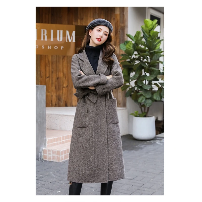 Женское клетчатое пальто Vinatge повседневное теплое шерстяное из искусственной