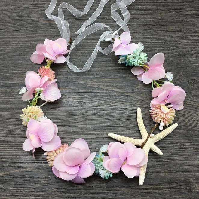 Женский свадебный венок с розовыми и синими цветами регулируемая гирлянда из