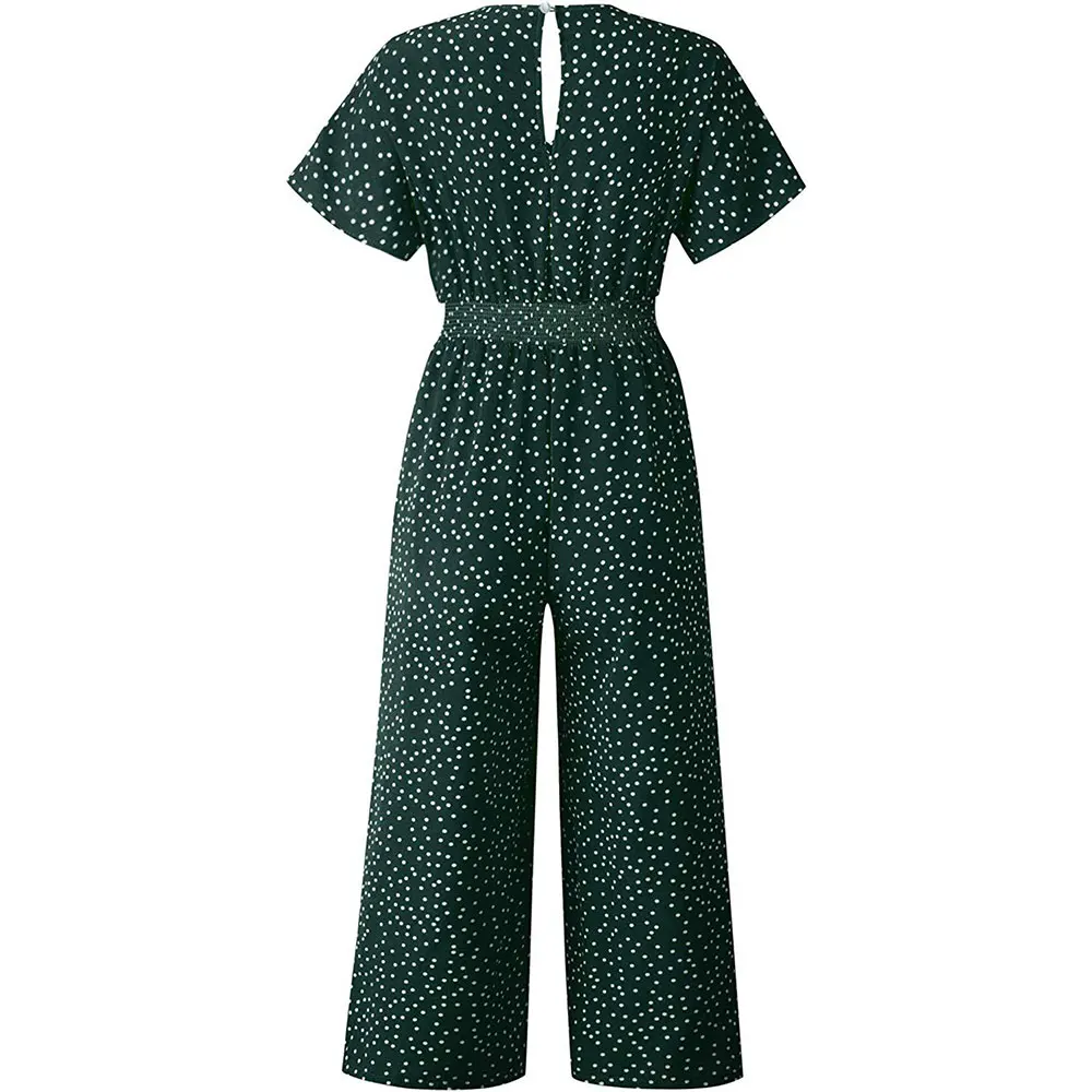 Комбинезон Jocoo Jolee шифоновый в горошек с коротким рукавом V-образным вырезом