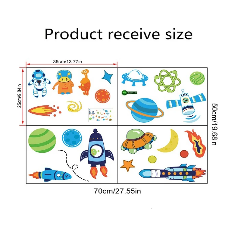 Zollor Наклейка на стену с мультяшным космическим кораблем ракеткой планетой для
