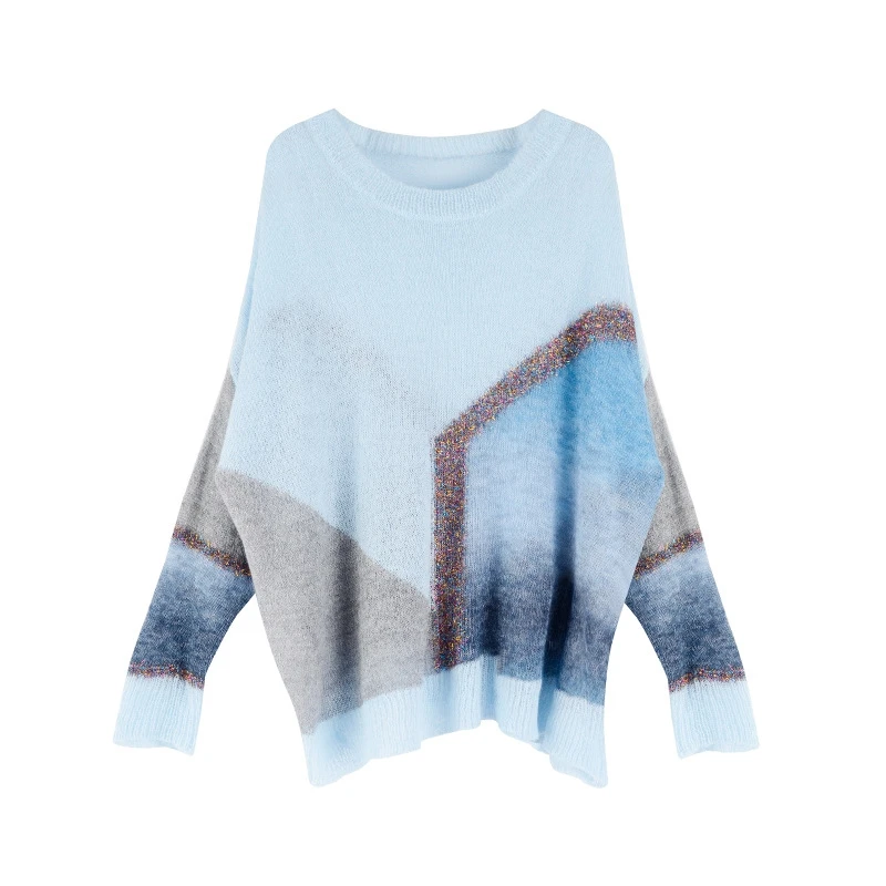 Новинка 2019 блестящий вязаный женский свитер с блестками длинный рукав &quotлетучая