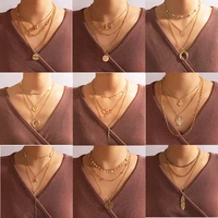 docona new trendy love moon pendant necklace for women multilayer hollow flower rhinestone taseel chocker necklace jewelry gift
