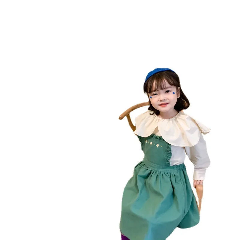 

Spring New Arrival Korean style girl's dress all-match suspender dress cotton flowers pattern fashion girl's dress for baby girl