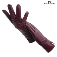 gloves winter womens wrist fashion sheepskin wine red gloves warm new genuine genuine leather driving thickened cold proof fing