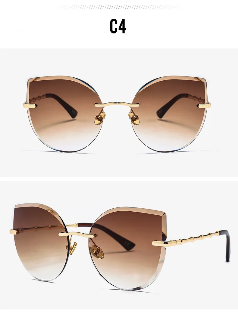 Новинка, кошачий глаз, женские солнцезащитные очки, брендовые, градиентные, без оправы, солнцезащитные очки для женщин, Ретро стиль, кошачий глаз, очки для женщин, солнцезащитные очки, UV400