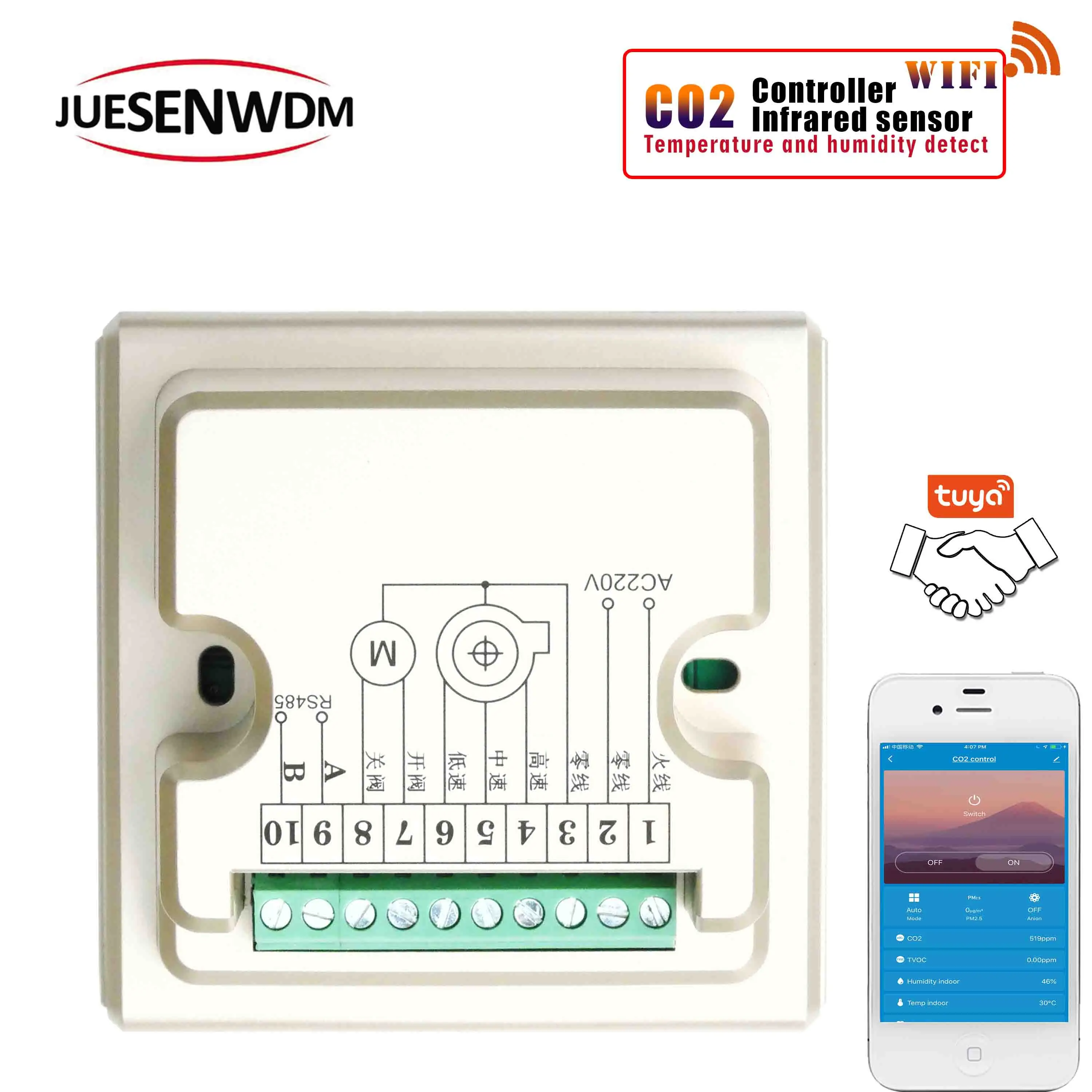 Wifi цветной сенсорный монитор качества воздуха с приложением TUYA CO2 для системы