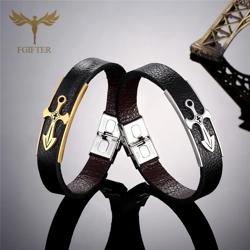 

Retro Stainless Steel Leather Bracelet Gold Silver Cross Charms Men Women Fashion Wristband Bracelets Bangles Jewelry Accessory