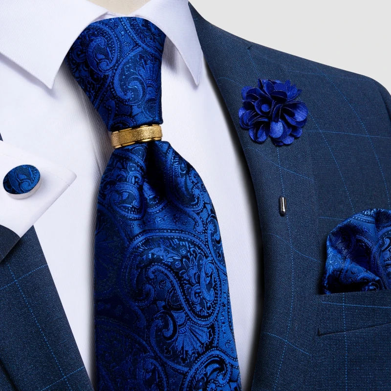 

Royal Blue Paisley 8cm Width 100% Silk Men's Ties Wedding Ties Gravata Accessoeries Fashion Neck Tie Brooch Gift For Men DiBanGu