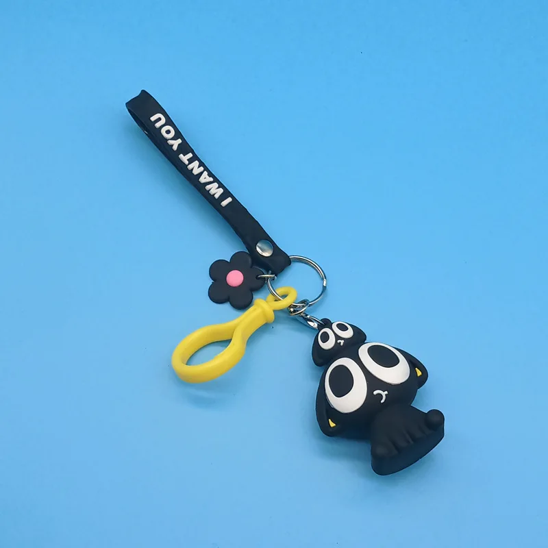 

2021Anime animal small black cat doll key chains Fashionable lovers backpack accessories keyring Cute man gift pendant keychain