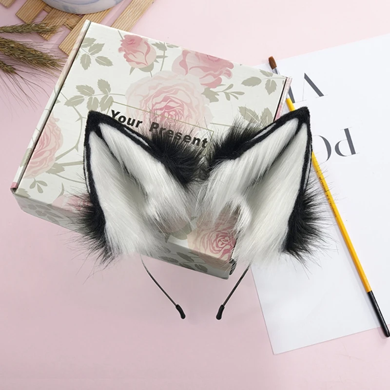 

Handmade Adjustable Furry Wolf Ears Headband Simulation Fluffy Plush Animal Hair Hoop Kawaii Anime Cosplay Headpiece