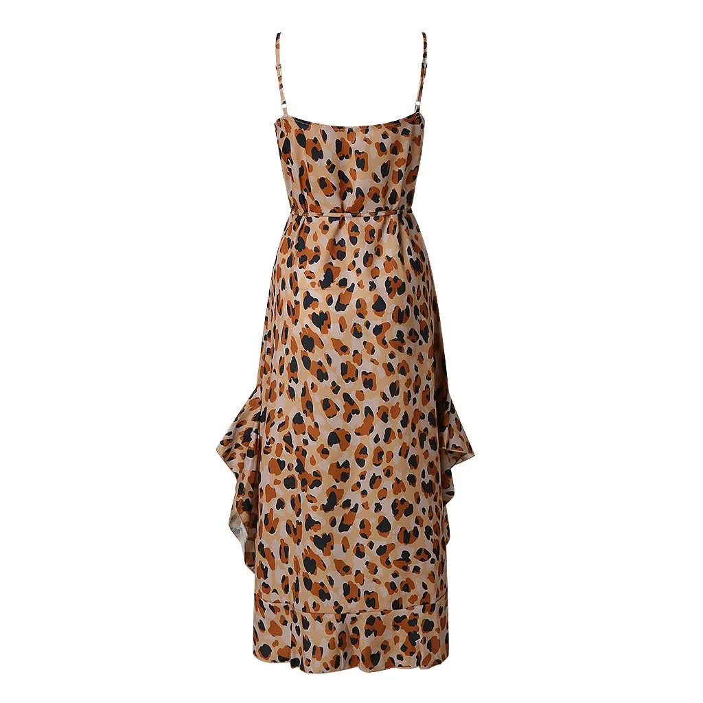 

Leopard Dress 2020 Women Chiffon Beach Dress Down Swing Sleeveless Deep V-neck Dress Summer Princess Dress Sexy Party Vestidos