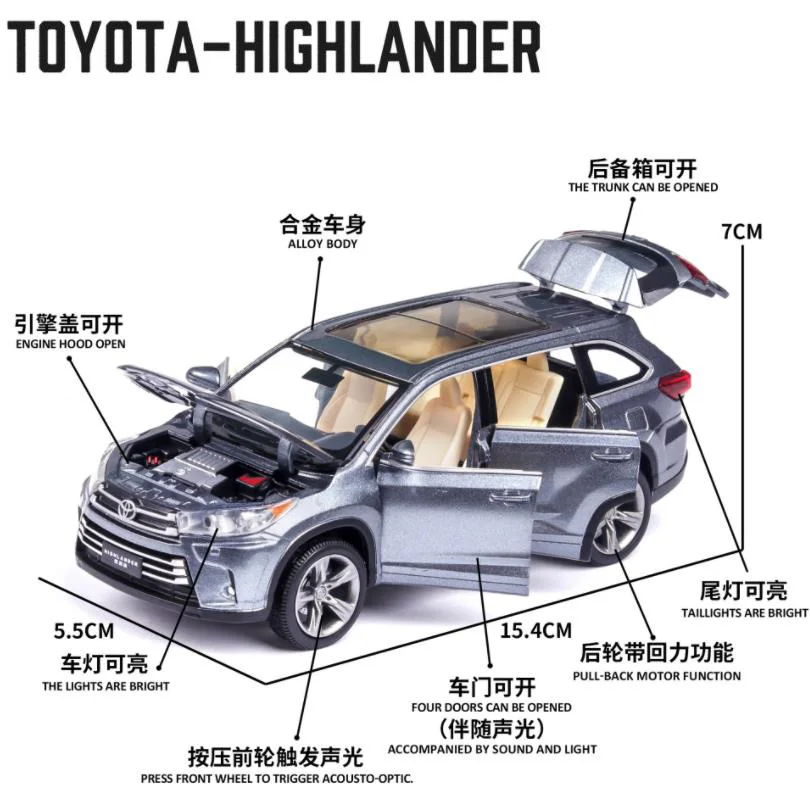 1:32 игрушечная машинка Toyota Highlander металлическая игрушка литая машинка литые игрушки и игрушечные транспортные средства модель автомобиля миниатюрные игрушки для детей