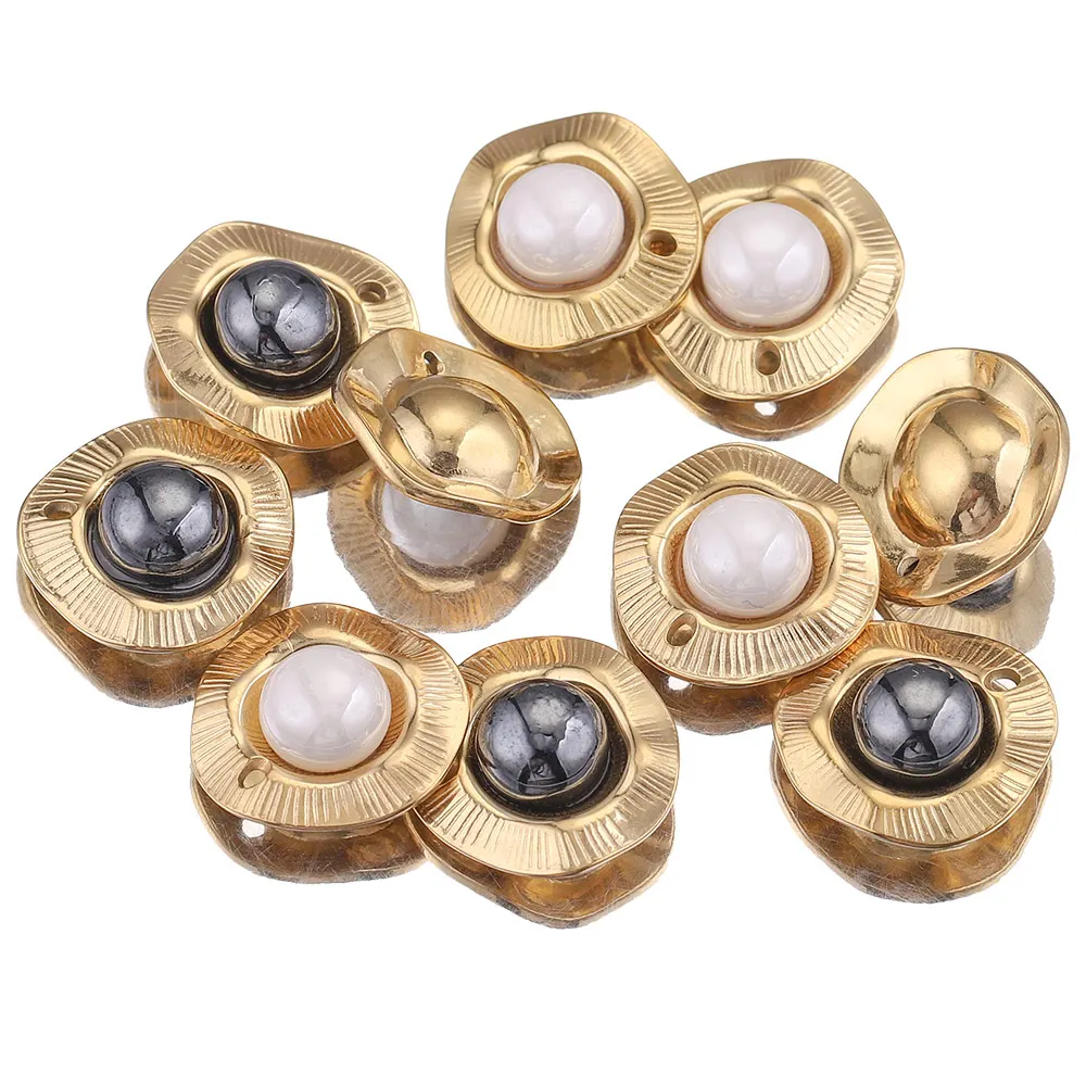 5pcs/lot Gild Stainless Steel Round Pearls Charm Pendants Connectors for DIY Earrings Necklace Jewelry Making Supplies Wholesale