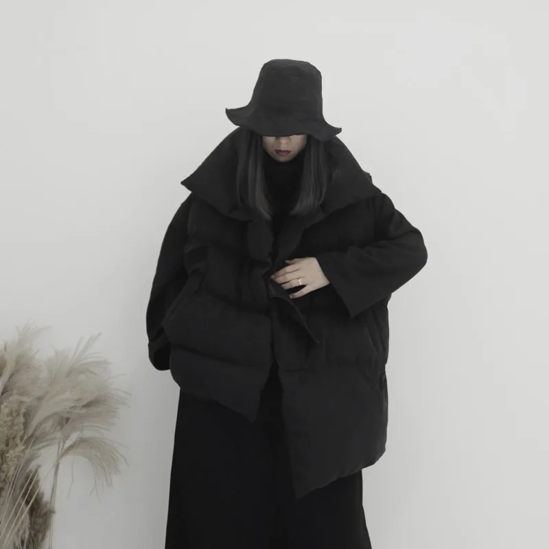 LANMREM 2020 темное женское ассиметричное однотонное теплое хлопковое пальто без