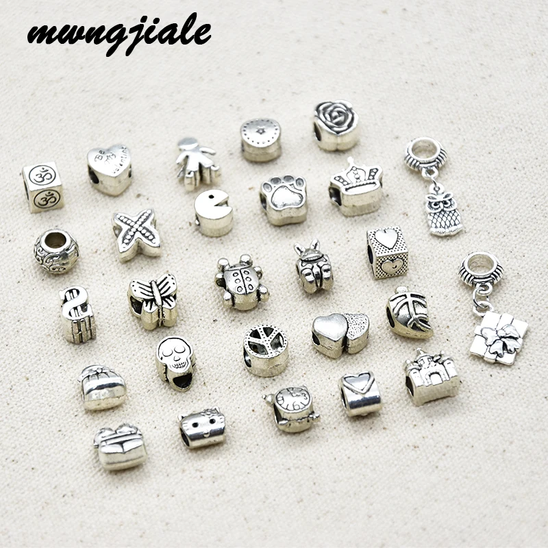 

27pcs mixed European Vintage Bead Charms big hole Beads fit for pandora style bracelet DIY pendants Jewelry accessories making