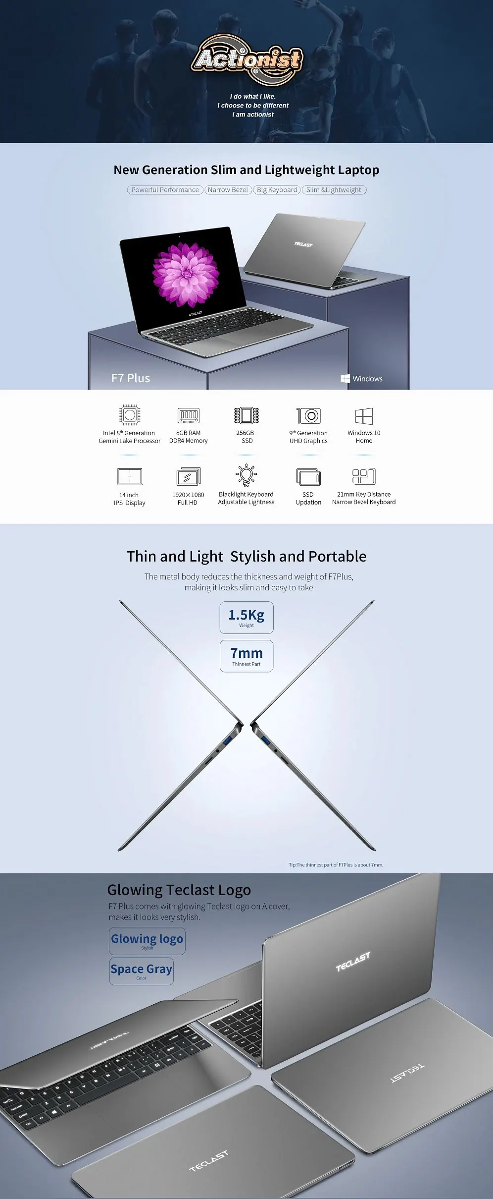 Teclast F7 Plus 14," 8 ГБ ОЗУ 256 ГБ SSD ноутбук FULL HD 1920x1080 Intel Gemini Lake N4100 Windows 10 клавиатура с подсветкой ноутбука