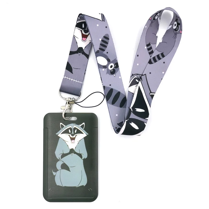 Raccoon Bears Fashion Lanyard ID Badge Holder Bus Pass Case Cover Slip Bank Credit Card Holder Strap Card Holder
