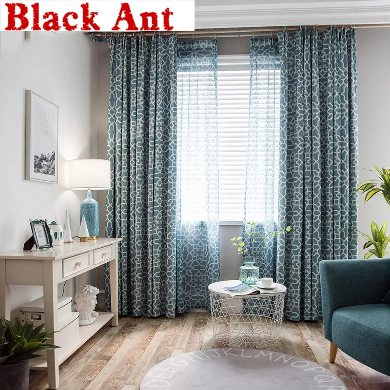 

Kitchen Curtain Blue Living Room Geometric Tulle Curtain Cotton Window Bedroom Treatment Sheer Fabrics Sheer Drapes X118 #30