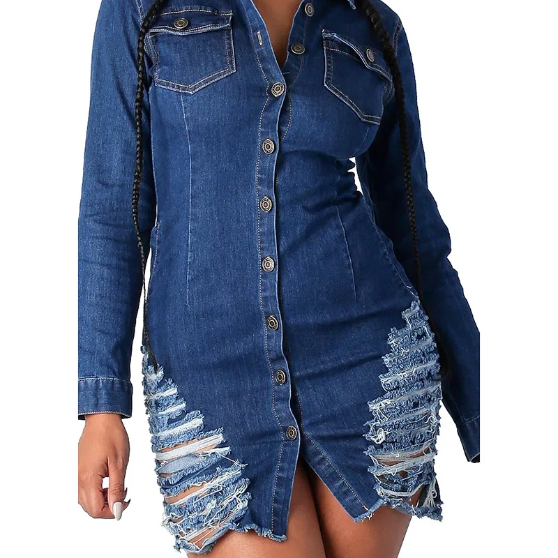 

2020 DressLadiesVestidos Solid Color Casual FashionDressesFemale High Quatily Spring Women Denim Dress Slim Fit LT389