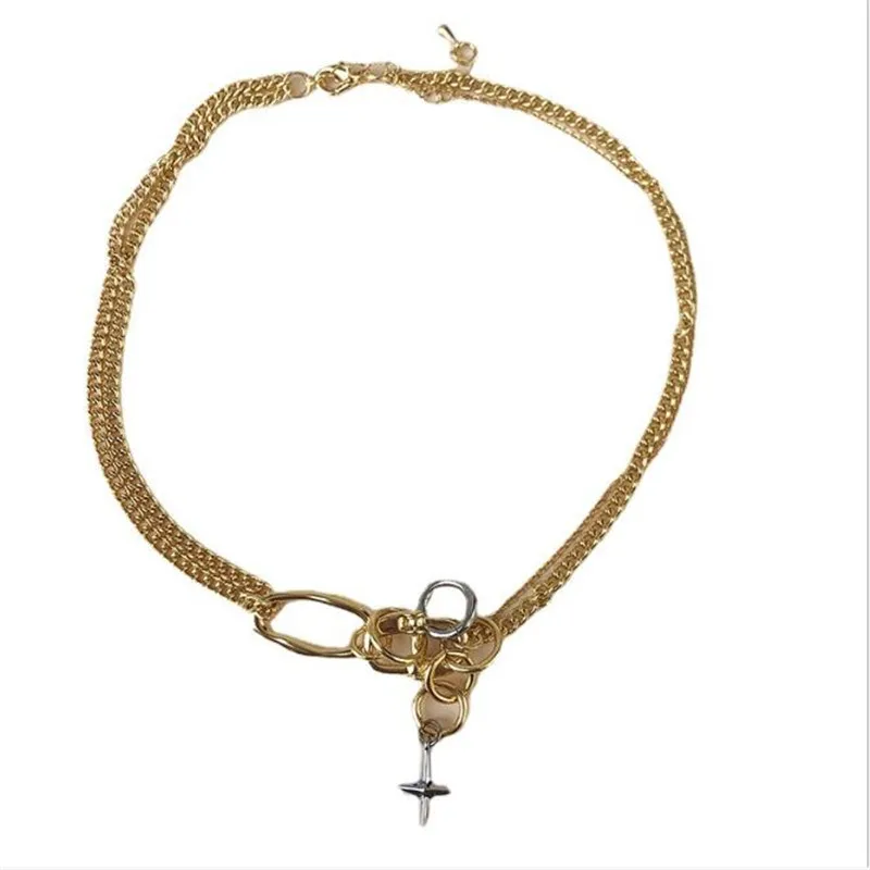 

YIKUF88 2021 New Women Necklace Female Copper Plated Real Gold Cross Clavicle Chain