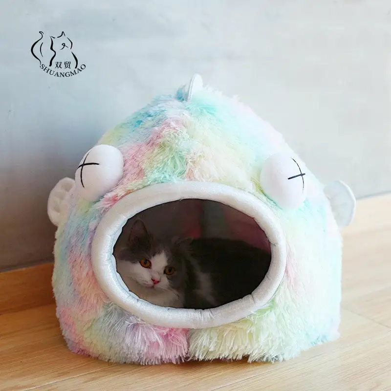 Зимний плюшевый домик для домашних животных котят съемная кровать кошек теплый