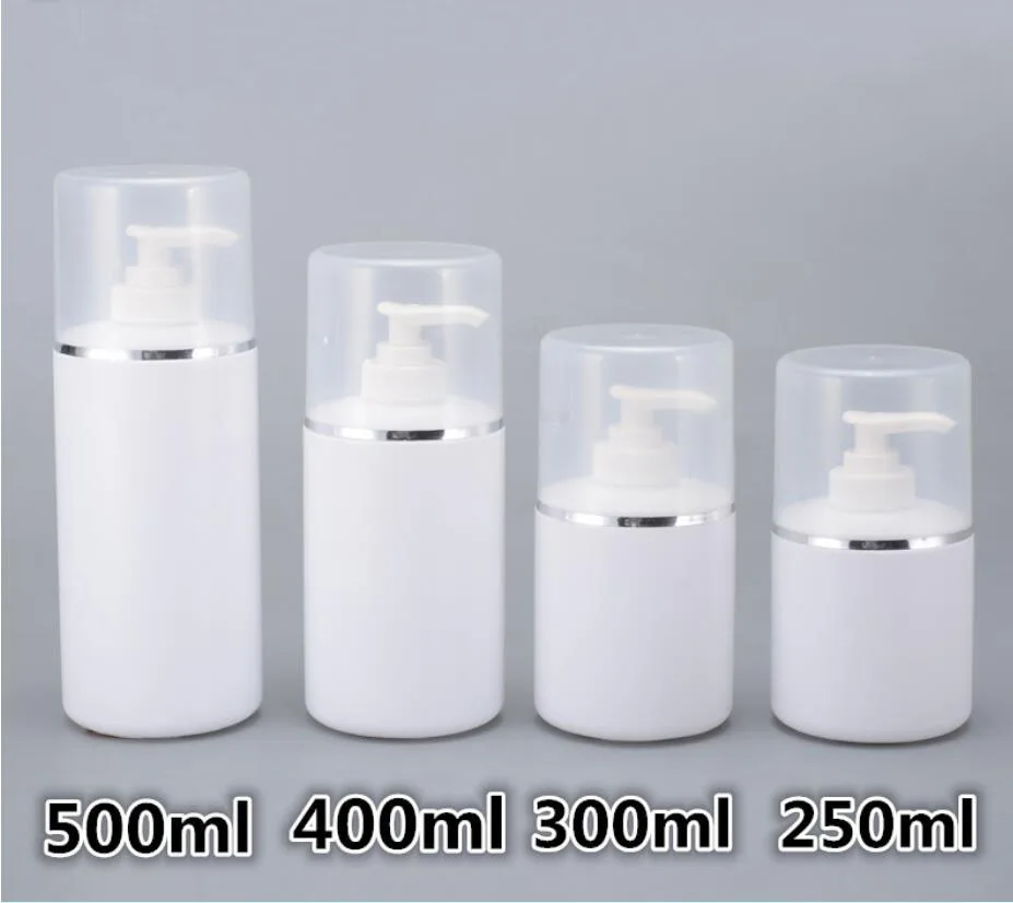 500 мл белая бутылка для лосьона/эмульсионного пресса с серебряной линией