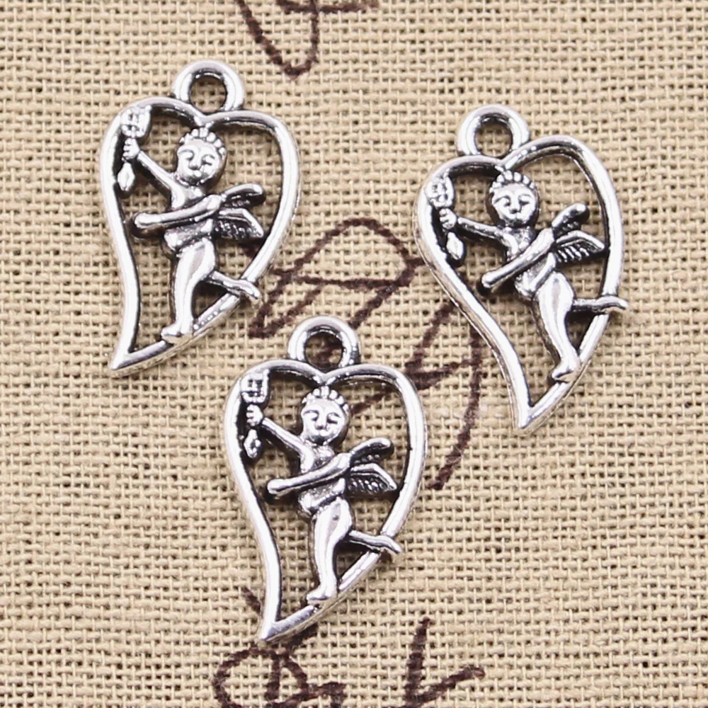12 шт. подвески в виде сердца для влюбленных ангела Купидона 23x14 мм старинное