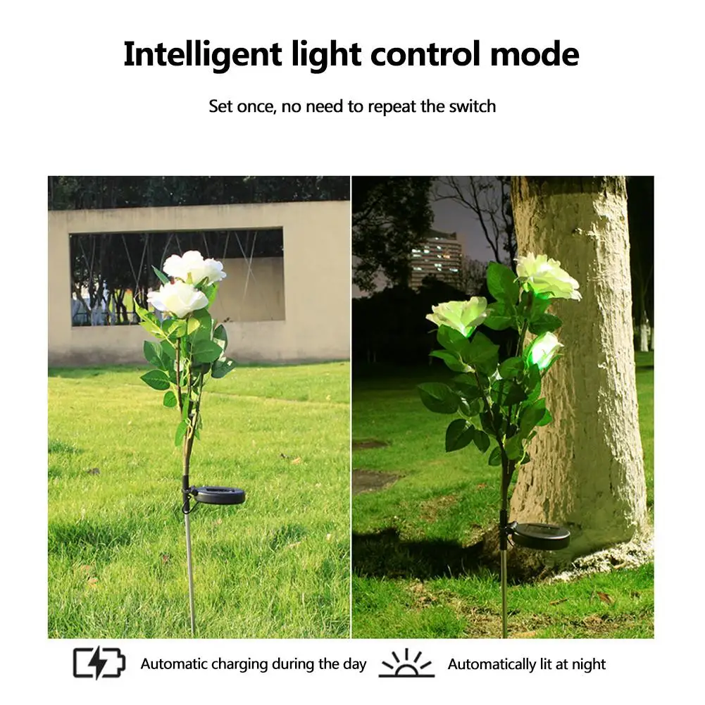 

2PCS Solar Rose Lamp Lantern IP65 Waterproof LED Intelligent Light Control Lawn Light For Garden Lawn