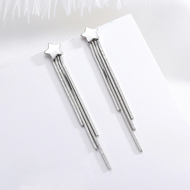 New Bohemia Elegant Horsetail Long Tassel Drop Earrings 925 Sterling Silver Star Maxi Pendant Earring Women Trend Party Jewelry | Украшения