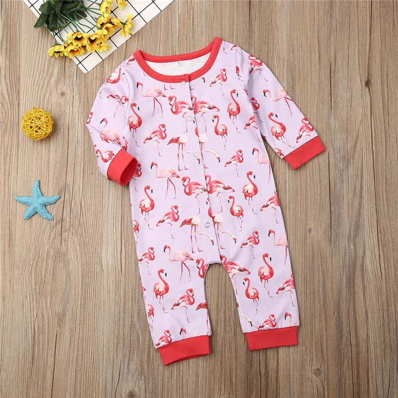 Милый хлопковый комбинезон фламинго для маленьких мальчиков и девочек от 0 до 24