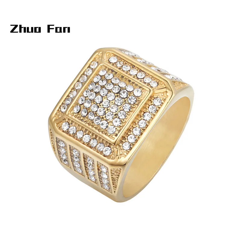 Мужское обручальное кольцо из нержавеющей стали золотого цвета с квадратным