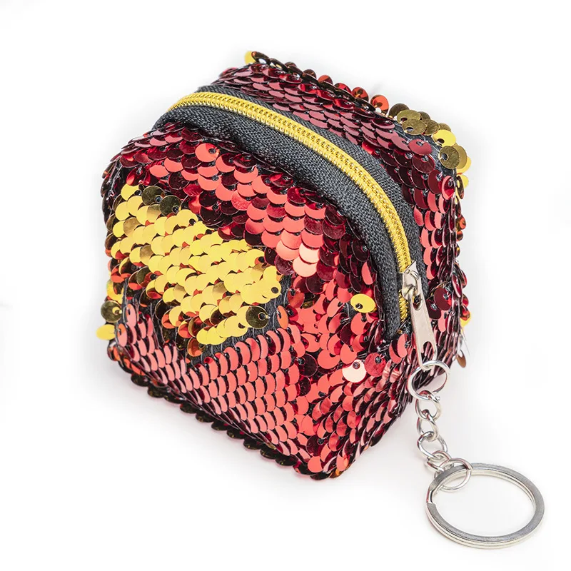 

Cube Children's Coin Bag Change Color Sequins Mini Wallet Women Fashion Bling Mini Purse Sequin Bag Key Chain Pouch Small Gift