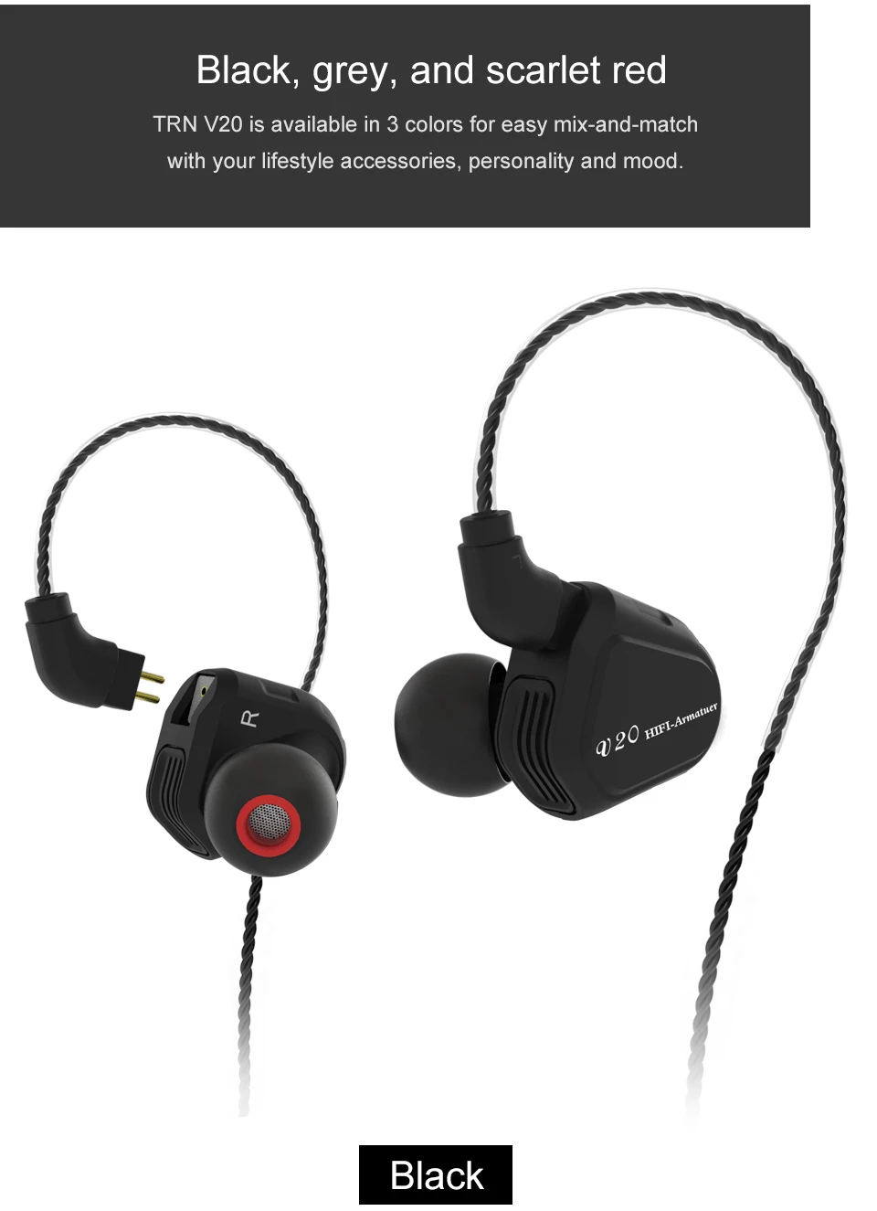 Новейший TRN V20 DD+ BA Гибридный наушник в ухо HIFI DJ монитор для бега спортивные наушники ушные наушники гарнитура с 2PIN кабелем TRN V10/V60