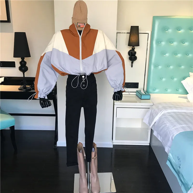 

Women's Spring Summer 2021 Niche Design New Colorful Sports Style Fashion Color Matching Stand Collar Zipper Loose Short Jacket