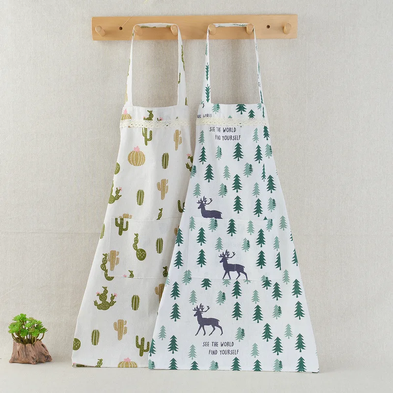 Cactus Tree Pattern Cotton Linen Apron Woman Adult Bibs Home Cooking Baking Coffee Shop Cleaning Aprons Kitchen Accessory 46096 | Дом и сад