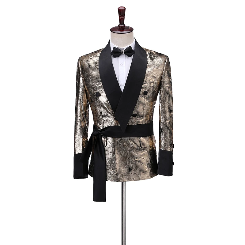 only jacket Новейший дизайн пальто брюки Тонкий блестящий серебряный курительный пиджак итальянский смокинг платье двубортные мужские свадебные костюмы жениха - Цвет: only jacket
