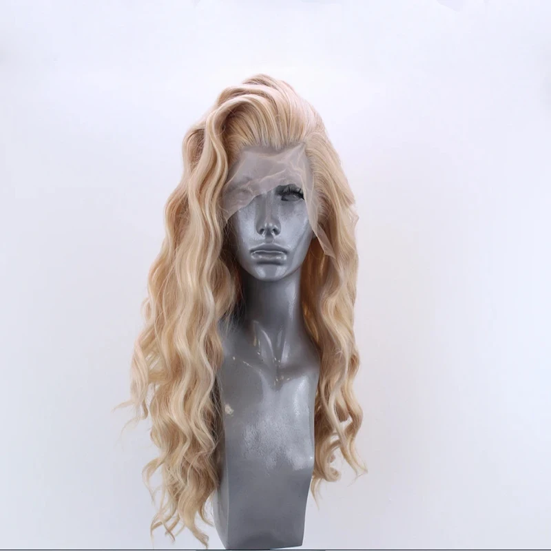 

Marquesha Blonde Natural Curly Synthetic Lace Front Wig for Women Glueless Heat Resistant Fiber Glonden Blonde Lace Front Wig