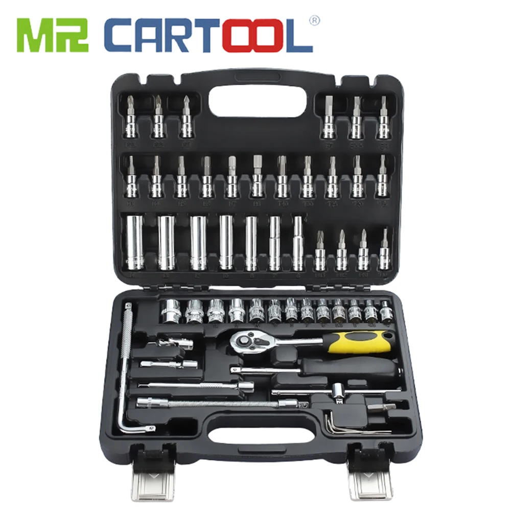 

MR CARTOOL 54 шт., автомобильный флейт, инструмент, головка, трещотка, торцевой ключ, профессиональный набор инструментов для металлообработки