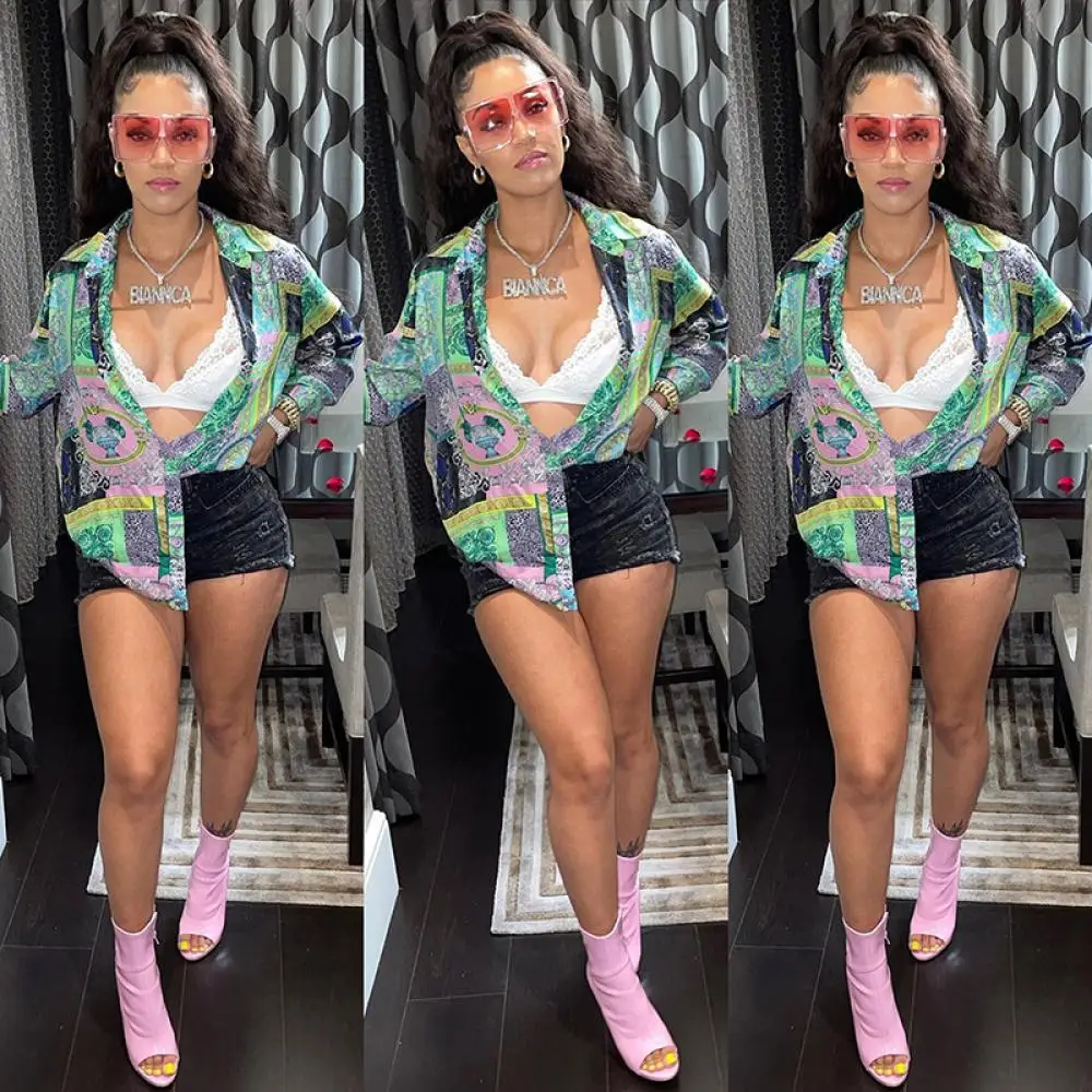 Женская Повседневная рубашка с принтом Свободный кардиган на пуговицах