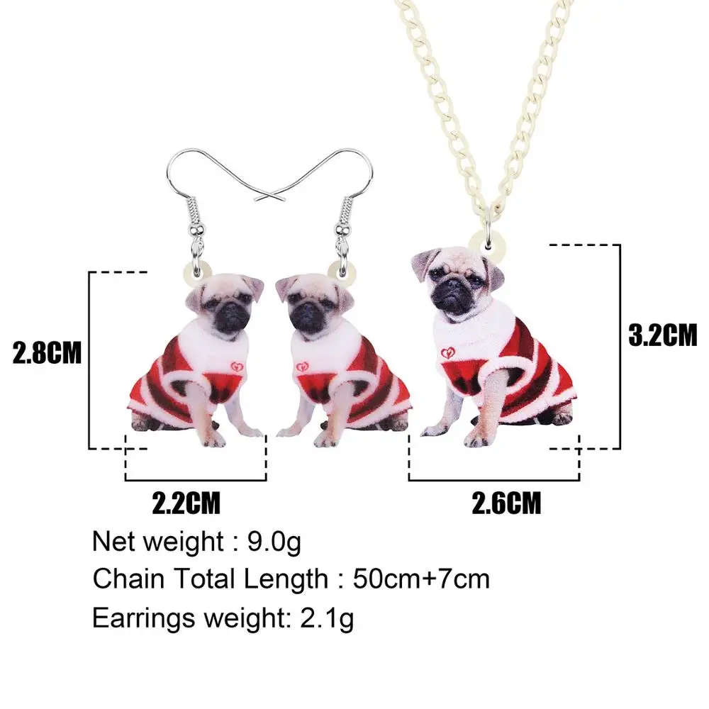 Bonsny акриловый Рождественский костюм платье мопса ювелирные наборы серьги в виде