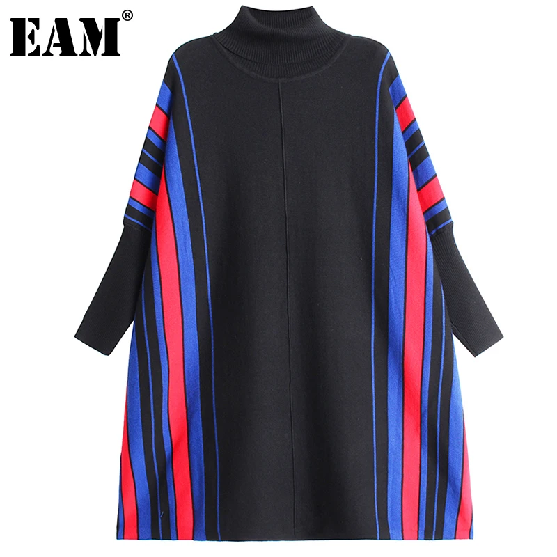 

[EAM] оверсайз Полосатый черный вязаный свитер водолазка с длинным рукавом женские пуловеры новая мода осень зима 2022 1DE4655