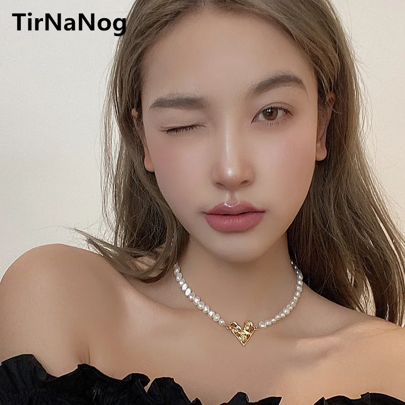 

Han Edition Retro Baroque Imitation Pearl Necklace Contracted Geometric Heart-shaped Collarbone Chain Pendant Women Jewelry