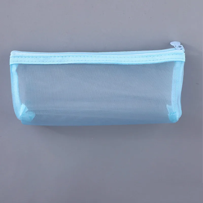 Sky blue 21x9x4cm Черный студент пеналы для школы прозрачный нейлоновый пенал девушка сетки пенал сумка для карандашей канцелярия Школьные принадлежности - Цвет: Sky blue 21x9x4cm