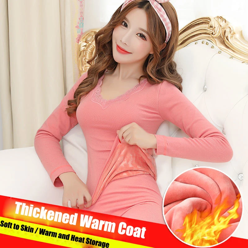 

Кружевное термобелье с V-образным вырезом, постоянная температура 37 °, Женский плюшевый утепленный зимний топ для студентов, корейский топ с...