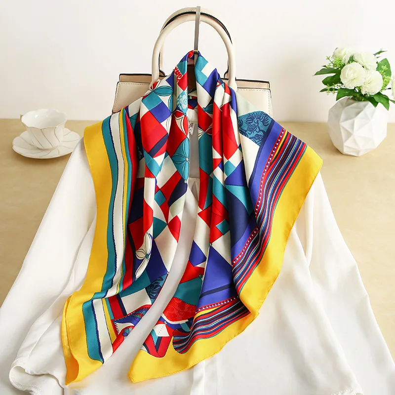

Geometric Stitching Silk Scarf Spring And Summer New Twill Large Square Scarf Decorated With Sunscreen Shawl Scarf Women