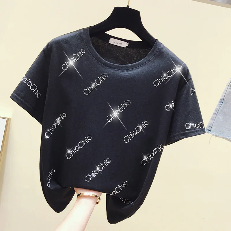 Блестящая женская футболка с коротким рукавом летняя одежда новинка 2020 модный