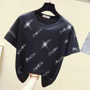 Блестящая женская футболка с коротким рукавом, летняя одежда, новинка 2020, модный Свободный хлопковый джемпер с принтом, пуловеры